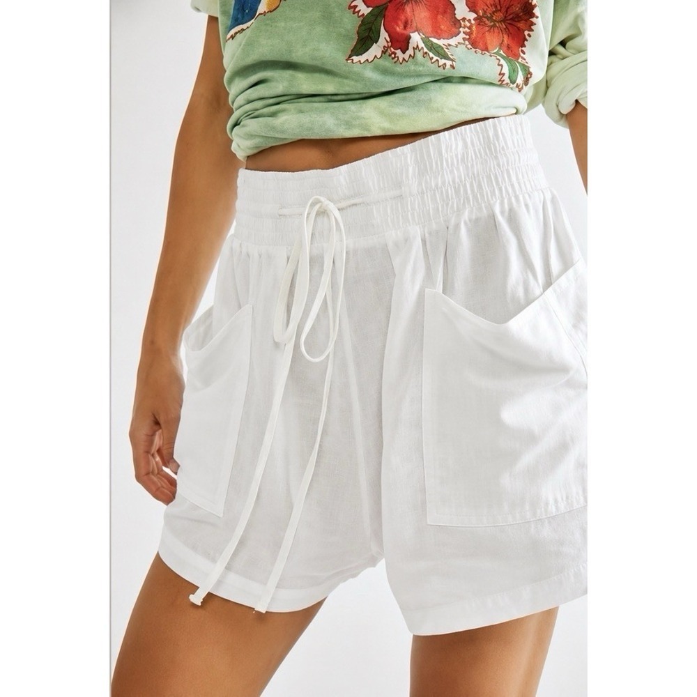 Free People White Linen Cotton Blend High Rise Pull On Shorts Size XS